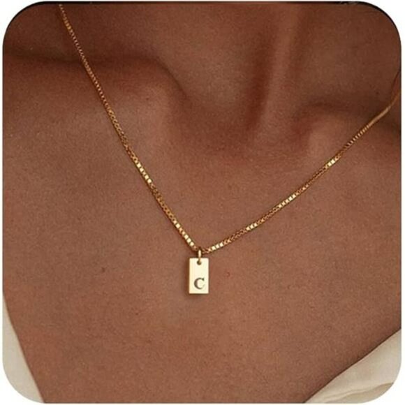 Gold Initial Necklace Letter Pendant Dainty Name Tag Personalized Jewelry - Picture 7 of 7